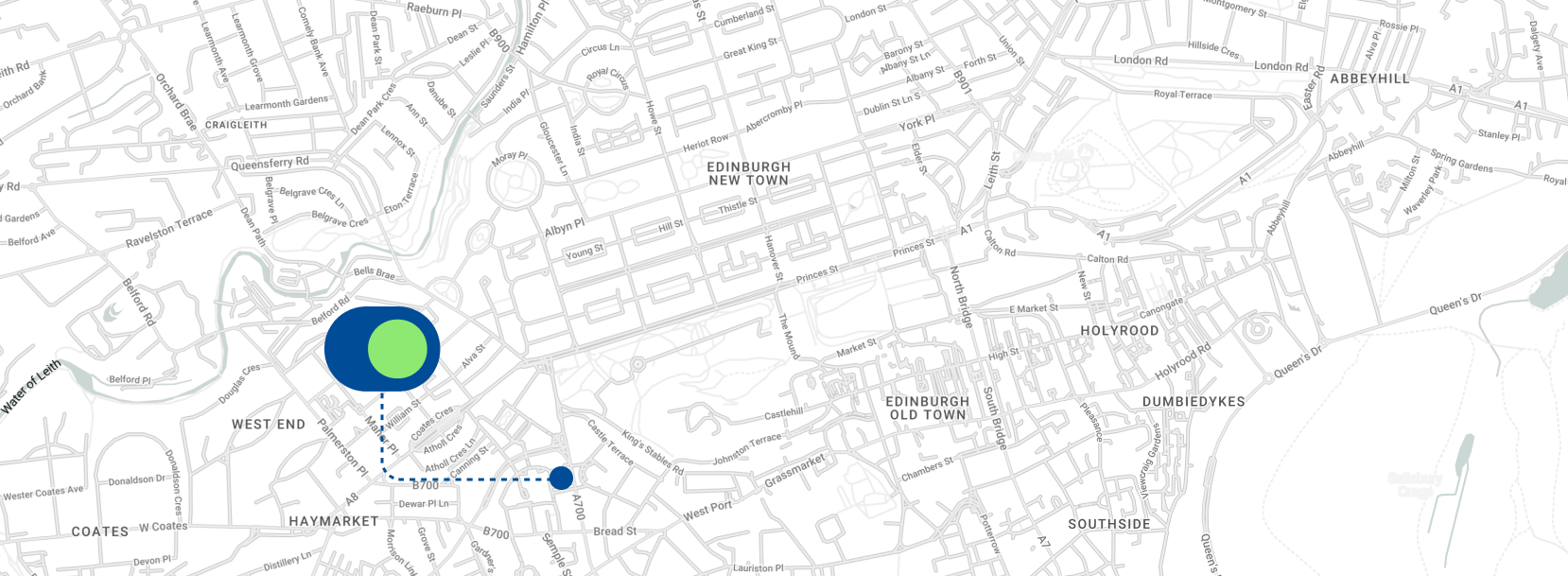 Map of central Edinburgh showing the Sheraton Grand Hotel